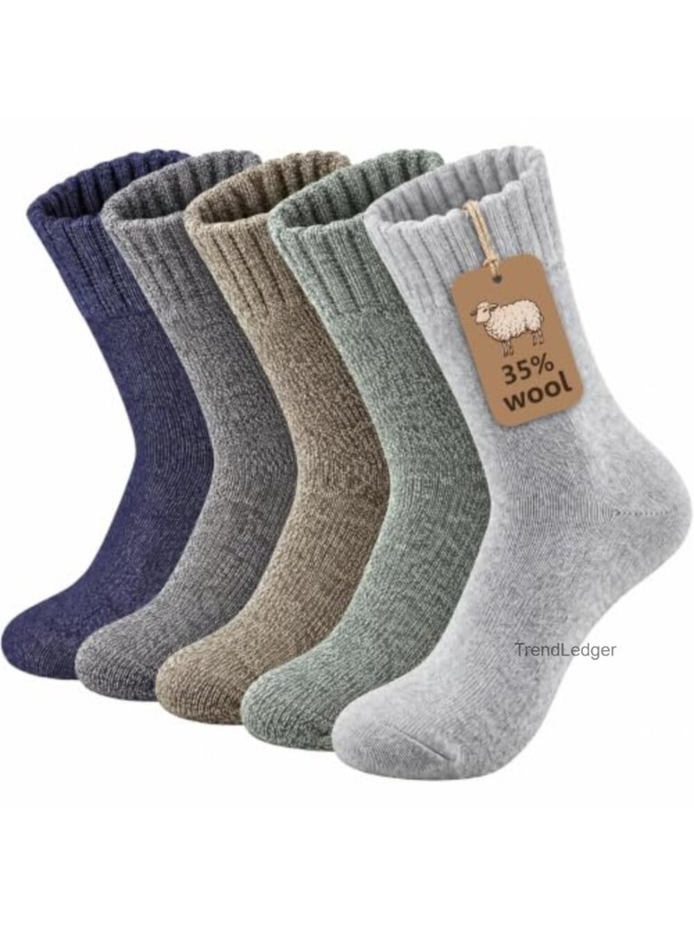 Wool Cotton Blend Crew Socks Winter Warm Boot Socks 5 Pairs